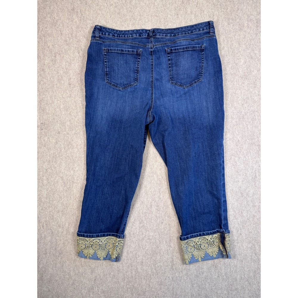 k108. Style & Co Boyfriend Jeans 20W Blue Crop Lace Trim Denim Stretch - Picture 5 of 5